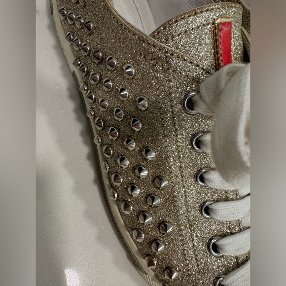 Prada Studded Gold Glitter Tennis Shoes - Size 38 - Picture 3 of 4